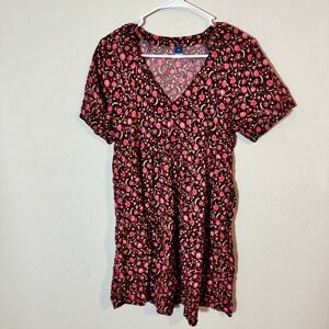 Old Navy Womens Burgundy Pink Floral V-Neck Tiered Mini Dress with Pockets XS